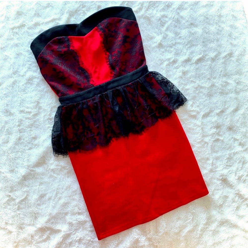 ALMOST FAMOUS red lace peplum bodycon sexy mini dress medium